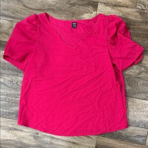 SHEIN Vibrant Pink Puff Sleeve Blouse
